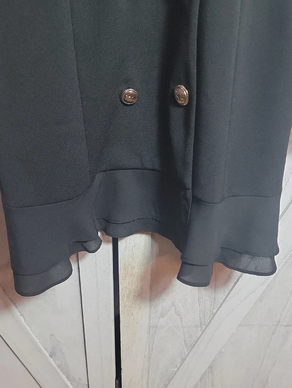 Karl Lagerfeld Black Double-Breasted Ruffle-Hem Blazer Dress Size 6 - Picture 6 of 15